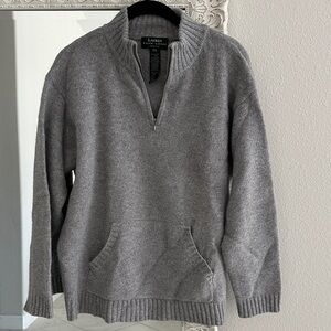 Lauren Ralph Lauren Gray Wool Cashmere 1/2 Zip-Up Sweater